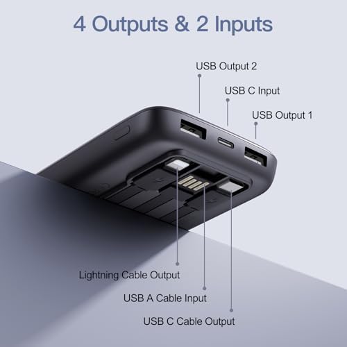 2026 2 Pack 12800mAh Portable Charger with Built in Cables  Travel Essential Battery Pack  4 Outputs 2 Inputs Slim Power Bank with Cord Wires for iPhone 17/16/15/14  Samsung Galaxy S23/22  Pixel etc