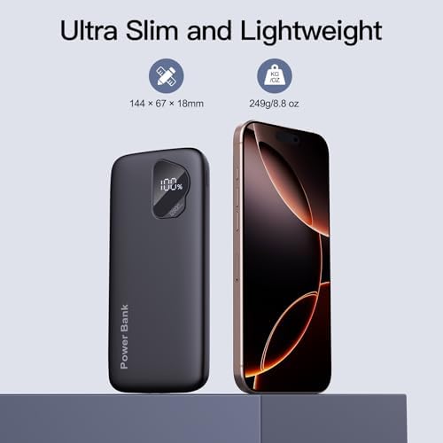 2026 2 Pack 12800mAh Portable Charger with Built in Cables  Travel Essential Battery Pack  4 Outputs 2 Inputs Slim Power Bank with Cord Wires for iPhone 17/16/15/14  Samsung Galaxy S23/22  Pixel etc