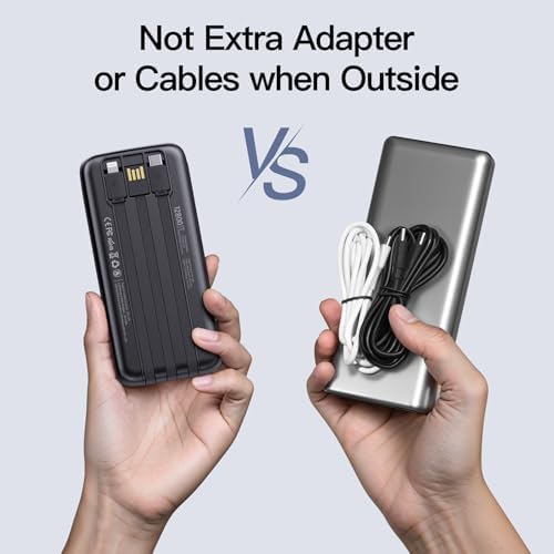 2026 2 Pack 12800mAh Portable Charger with Built in Cables  Travel Essential Battery Pack  4 Outputs 2 Inputs Slim Power Bank with Cord Wires for iPhone 17/16/15/14  Samsung Galaxy S23/22  Pixel etc