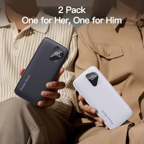 2026 2 Pack 12800mAh Portable Charger with Built in Cables  Travel Essential Battery Pack  4 Outputs 2 Inputs Slim Power Bank with Cord Wires for iPhone 17/16/15/14  Samsung Galaxy S23/22  Pixel etc