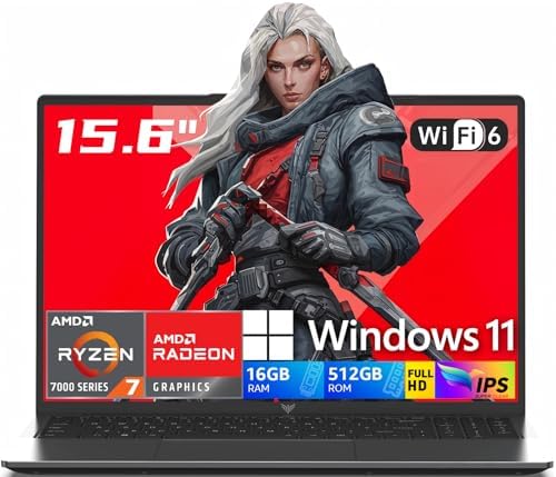 2026 AMD Gaming Laptop with Ryzen 7 5700U Processor 8C/16T  Up to 4 3GHz   AMD Radeon  Graphics  16GB RAM 512GB NVMe SSD  15 6  FHD Display Laptop with BK  WiFi 6  HDMI  Type C  Webcam Cover Slide