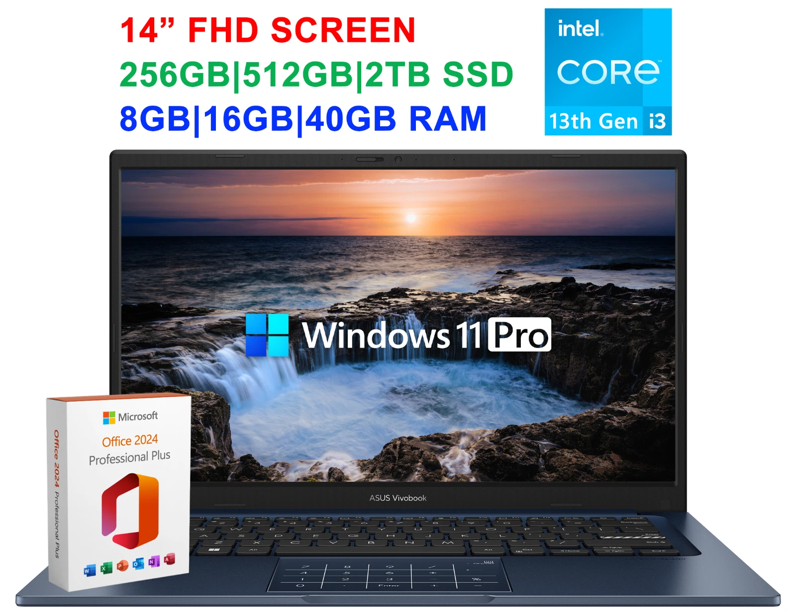 2026 ASUS Vivobook 14" FHD Laptop  6 Core Intel i3 1315U  Up to 40GB RAM 2TB SSD