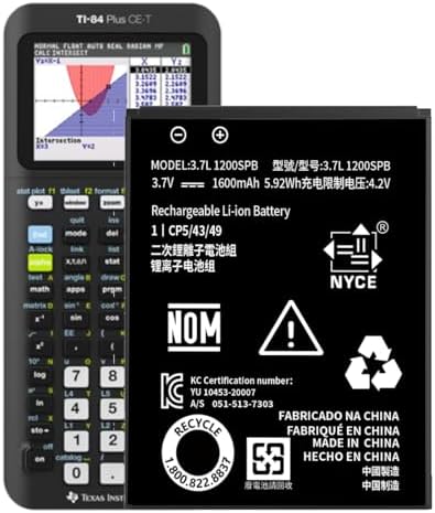 2026 Upgraded Replacement Battery for Texas Instruments TI 84 Plus CE TI Nspire CX CX II TI Nspire CX CAS CX CAS II  Part No 3 7L1200SPB/N P11P35 11 N01 3 7V 1600mAh 2PC