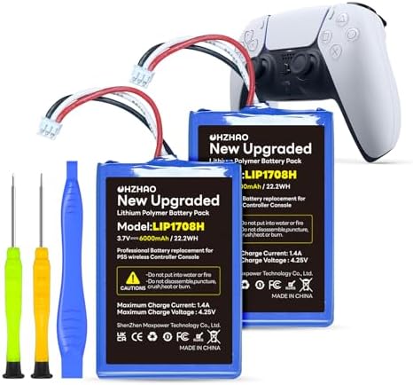 2026                         2pack PS5 Controller Battery  6000mAh LIP1708 Battery for Sony PS5 PlayStation 5 Dual Sense Controller CFI ZCT1W Gamepad  3 7V High Capacity PS5 Battery Replacement