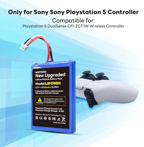 2026                         2pack PS5 Controller Battery  6000mAh LIP1708 Battery for Sony PS5 PlayStation 5 Dual Sense Controller CFI ZCT1W Gamepad  3 7V High Capacity PS5 Battery Replacement