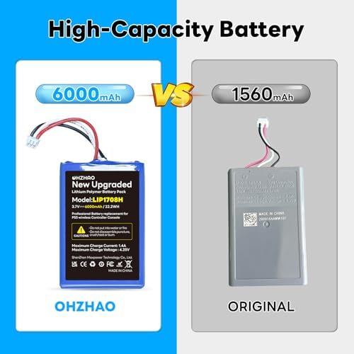 2026                         2pack PS5 Controller Battery  6000mAh LIP1708 Battery for Sony PS5 PlayStation 5 Dual Sense Controller CFI ZCT1W Gamepad  3 7V High Capacity PS5 Battery Replacement