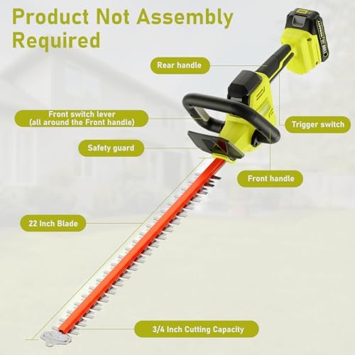 22 inch Hedge Trimmer Cordless with 2 Battery and Charger  20V Handheld Electric Hedge Trimmer with Dual Action Blades  Lightweight Bush Trimmer Pruning Shears Grass Cutter Shrub for Garden Yard Tools