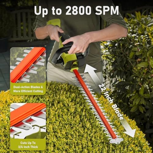 22 inch Hedge Trimmer Cordless with 2 Battery and Charger  20V Handheld Electric Hedge Trimmer with Dual Action Blades  Lightweight Bush Trimmer Pruning Shears Grass Cutter Shrub for Garden Yard Tools