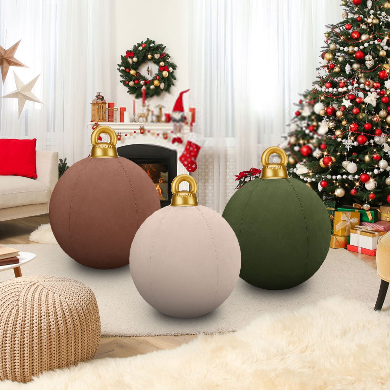 24 In Giant Inflatable Velvet Christmas Balls  Inflatable Flocked Christmas Ball  Large Blow Up Outdoor Velvet Inflatable Christmas Ornaments Xmas Porch Lawn Yard Holiday
