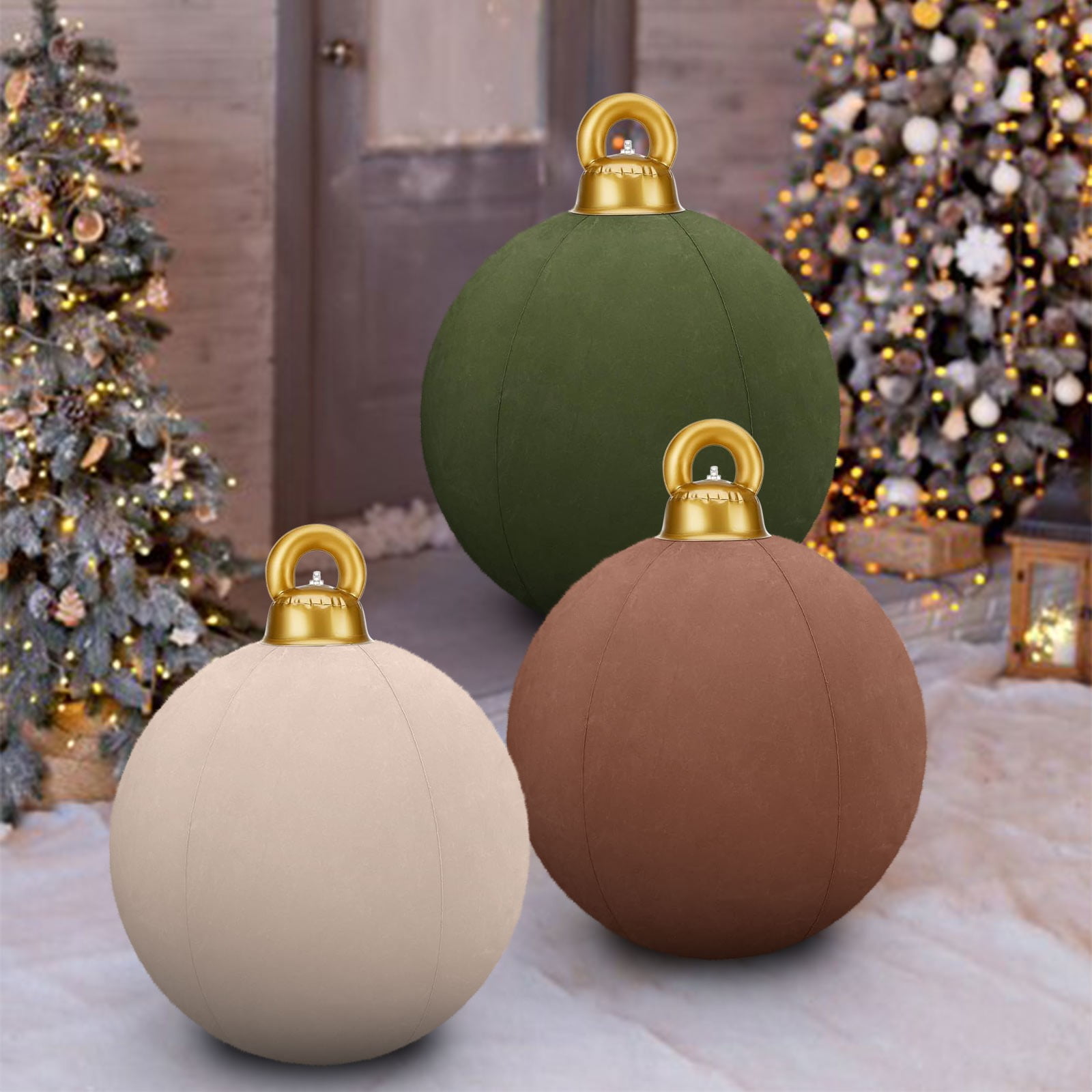 24 In Giant Inflatable Velvet Christmas Balls  Inflatable Flocked Christmas Ball  Large Blow Up Outdoor Velvet Inflatable Christmas Ornaments Xmas Porch Lawn Yard Holiday