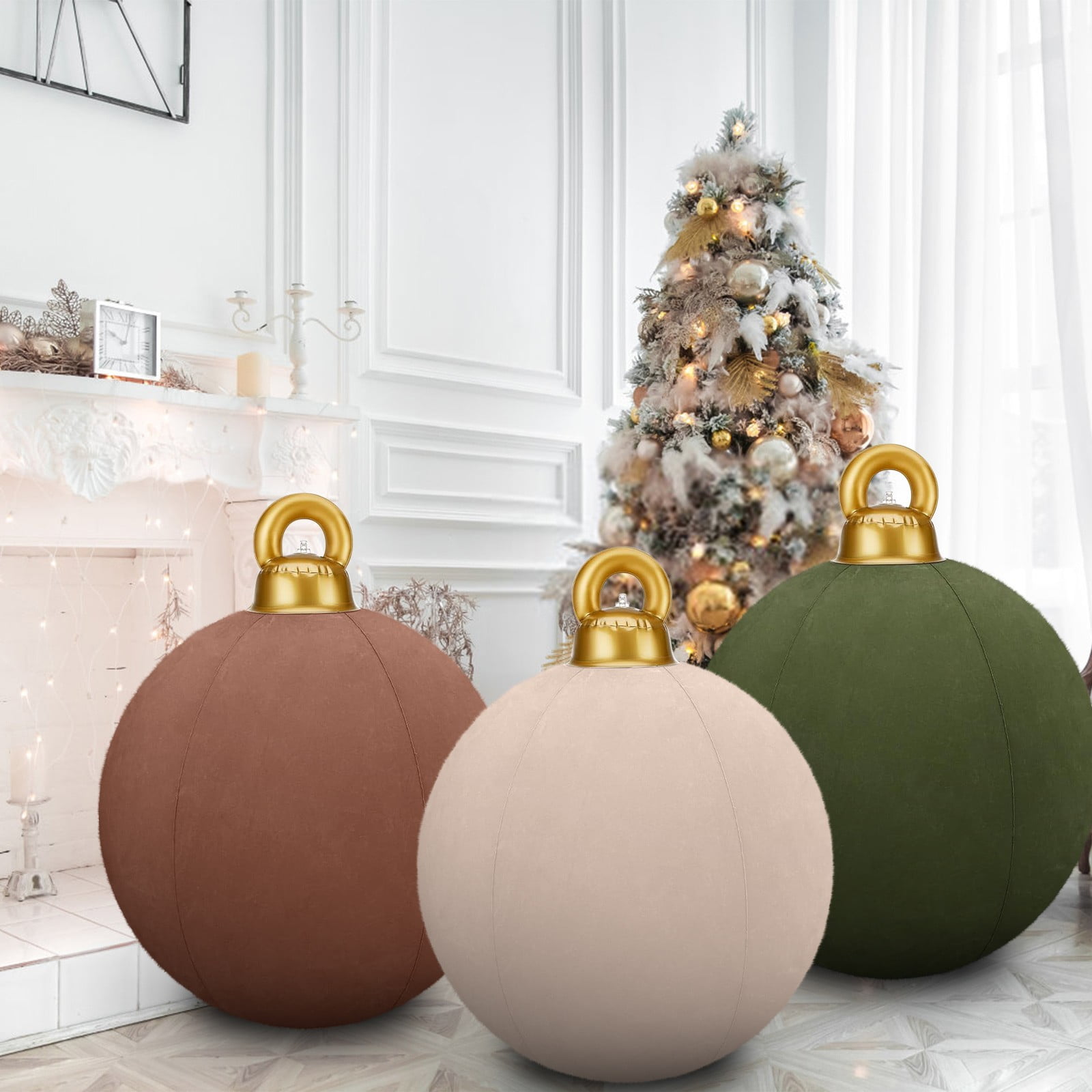 24 In Giant Inflatable Velvet Christmas Balls  Inflatable Flocked Christmas Ball  Large Blow Up Outdoor Velvet Inflatable Christmas Ornaments Xmas Porch Lawn Yard Holiday