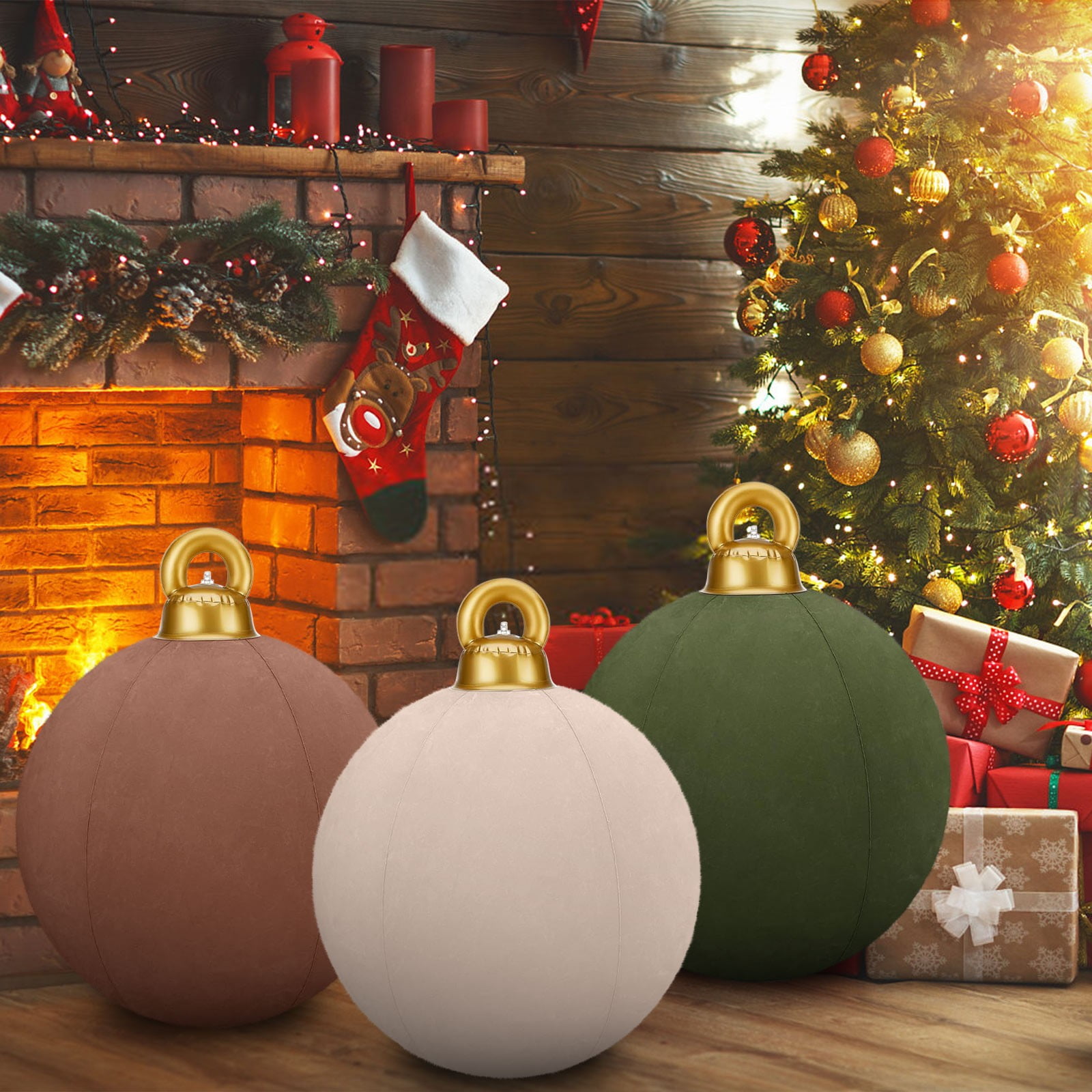 24 In Giant Inflatable Velvet Christmas Balls  Inflatable Flocked Christmas Ball  Large Blow Up Outdoor Velvet Inflatable Christmas Ornaments Xmas Porch Lawn Yard Holiday