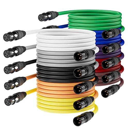 25ft XLR Cables   10 Pack Microphone Cables  Gold Plated Female to Male  3 Pin  10 Colors   Mixer  Recording Studio