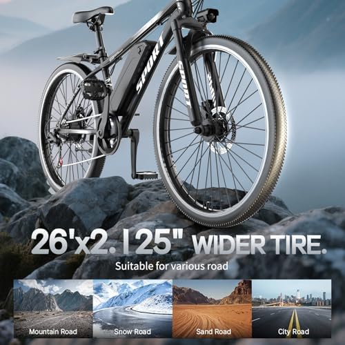 26 Electric Bike for Adults  1500W Peak Motor Mountain Ebike  28MPH Up to 65 Miles  UL2849 Certified  7 Speed  Removable Battery  Shock Absorber  Fat Tire Commuter E Bike