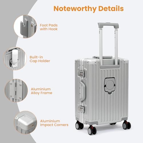 26 Inch Checked Luggage with Spinner Wheels  No Zipper Aluminum Frame Hard Shell Suitcases with TSA Lock  PC ABS Lightweight Large Suitcase for Travel  Silver 