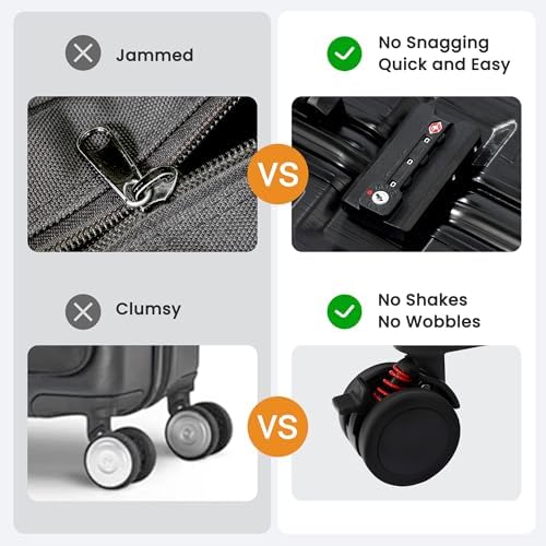 26 Inch Checked Luggage with Spinner Wheels  No Zipper Aluminum Frame Hard Shell Suitcases with TSA Lock  PC ABS Lightweight Large Suitcase for Travel  Black 