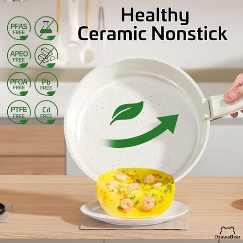 26 Pcs Pots and Pans Set Non Stick  Ceramic Cookware Set Non Toxic with Detachable Handles  Healthy Induction Cookware Oven Safe RV Kitchen Set  PFAS PFOA & PTFE Free  Cream White