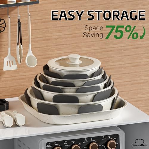 26 Pcs Pots and Pans Set Non Stick  Ceramic Cookware Set Non Toxic with Detachable Handles  Healthy Induction Cookware Oven Safe RV Kitchen Set  PFAS PFOA & PTFE Free  Cream White