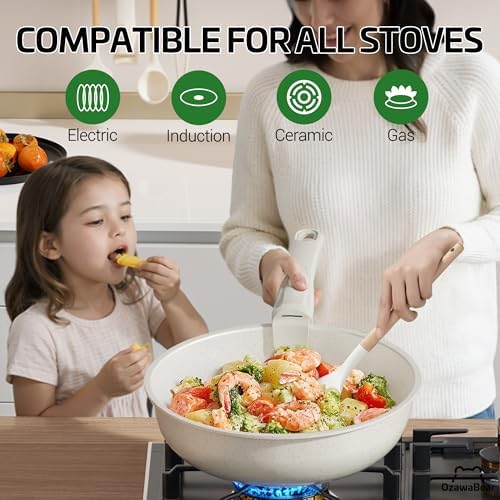 26 Pcs Pots and Pans Set Non Stick  Ceramic Cookware Set Non Toxic with Detachable Handles  Healthy Induction Cookware Oven Safe RV Kitchen Set  PFAS PFOA & PTFE Free  Cream White
