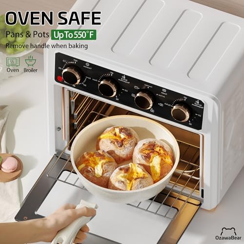 26 Pcs Pots and Pans Set Non Stick  Ceramic Cookware Set Non Toxic with Detachable Handles  Healthy Induction Cookware Oven Safe RV Kitchen Set  PFAS PFOA & PTFE Free  Cream White