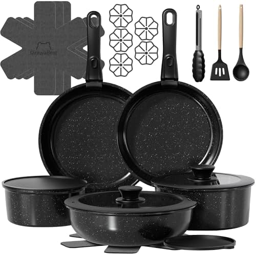 26 Pcs Pots and Pans Set Non Stick  Ceramic Cookware Set Non Toxic with Detachable Handles  Healthy Induction Cookware Oven Safe RV Kitchen Set  PFAS PFOA & PTFE Free  Cream White