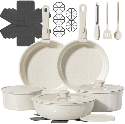 26 Pcs Pots and Pans Set Non Stick  Ceramic Cookware Set Non Toxic with Detachable Handles  Healthy Induction Cookware Oven Safe RV Kitchen Set  PFAS PFOA & PTFE Free  Cream White
