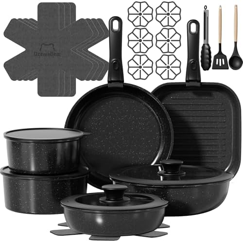 26 Pcs Pots and Pans Set Non Stick  Ceramic Cookware Set Non Toxic with Detachable Handles  Healthy Induction Cookware Oven Safe RV Kitchen Set  PFAS PFOA & PTFE Free  Cream White