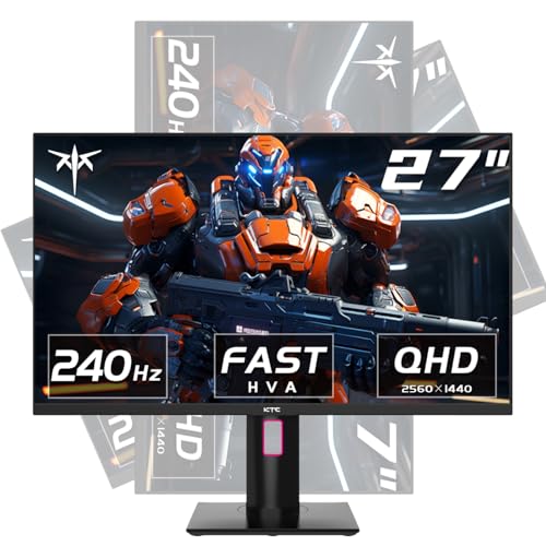 27 Inch 240Hz Gaming Monitor  QHD 2560x1440 Monitor  Fast HVA  HDR400  G Sync/FreeSync Compatible  USB/Type C/DisplayPort/HDMI  VESA Mountable  Pivot Height Tilt Adjustable  H27E22