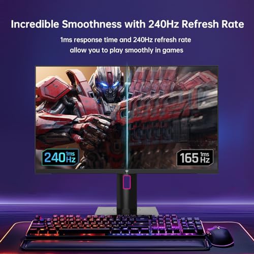 27 Inch 240Hz Gaming Monitor  QHD 2560x1440 Monitor  Fast HVA  HDR400  G Sync/FreeSync Compatible  USB/Type C/DisplayPort/HDMI  VESA Mountable  Pivot Height Tilt Adjustable  H27E22
