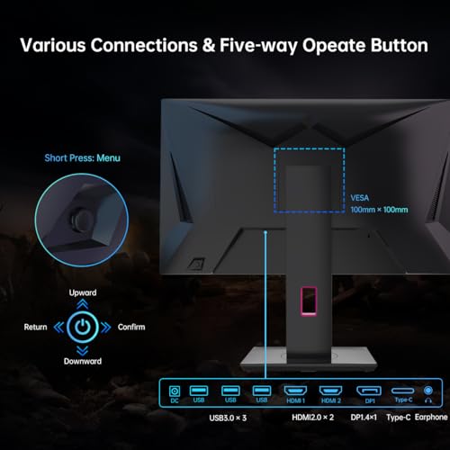 27 Inch 240Hz Gaming Monitor  QHD 2560x1440 Monitor  Fast HVA  HDR400  G Sync/FreeSync Compatible  USB/Type C/DisplayPort/HDMI  VESA Mountable  Pivot Height Tilt Adjustable  H27E22
