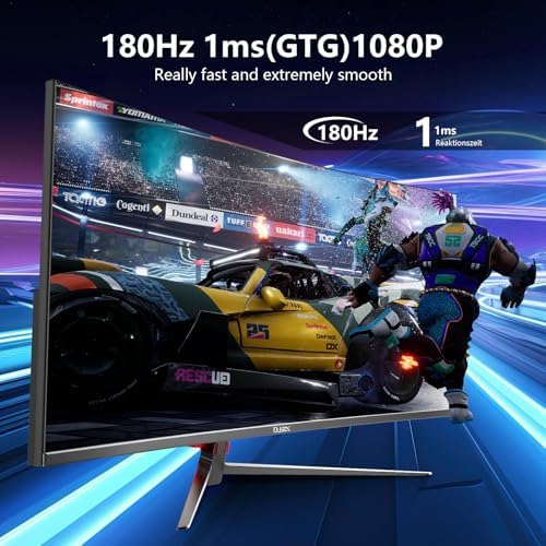 27 Inch Curved Gaming Monitor FHD 1080p 180Hz  1800R Curvature  1ms Response Time  AMD FreeSync Support VESA  DP  HDMI Port VA Screen for Gaming Home Office