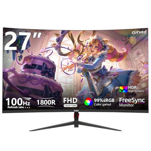 27 inch Curved Monitor 100Hz Computer MonitorFHD 1080p HDR 99  sRGB 1800R VESA Compatible for Tablet Desktop Narrow Bezels on Three Sides  Blue Light Filter Laptop and PC Work Gaming
