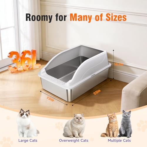 2PACK Stainless Steel Litter Box  Extra Large XL Odor Free Metal Litter Box with High Sides  Open Top Litter Pan Include Scoop Easy Cleaning Anti Scratch Kitty Cat Box Anti Urine Leakage  Non Sticky
