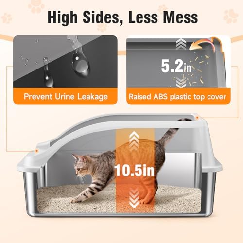 2PACK Stainless Steel Litter Box  Extra Large XL Odor Free Metal Litter Box with High Sides  Open Top Litter Pan Include Scoop Easy Cleaning Anti Scratch Kitty Cat Box Anti Urine Leakage  Non Sticky