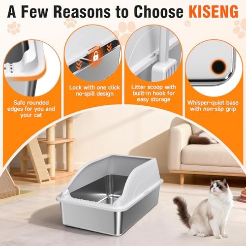 2PACK Stainless Steel Litter Box  Extra Large XL Odor Free Metal Litter Box with High Sides  Open Top Litter Pan Include Scoop Easy Cleaning Anti Scratch Kitty Cat Box Anti Urine Leakage  Non Sticky