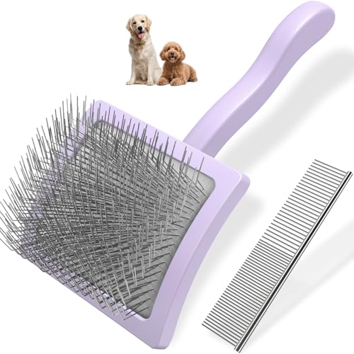 2PCS Slicker Brush for Dogs & Pet Comb Professional Dog Grooming Brush  Goldendoodles Poodles Labradoodles  with Extra Long Pins to Effectively Remove Tangles  Knots and Mats  Blue  Large 