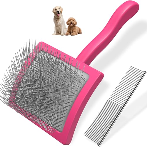 2PCS Slicker Brush for Dogs & Pet Comb Professional Dog Grooming Brush  Goldendoodles Poodles Labradoodles  with Extra Long Pins to Effectively Remove Tangles  Knots and Mats  Blue  Large 