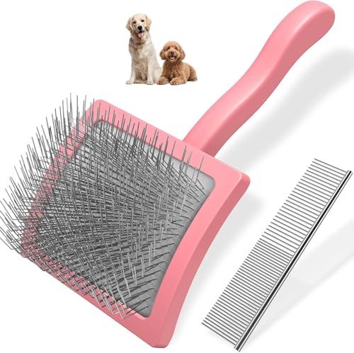 2PCS Slicker Brush for Dogs & Pet Comb Professional Dog Grooming Brush  Goldendoodles Poodles Labradoodles  with Extra Long Pins to Effectively Remove Tangles  Knots and Mats  Blue  Large 