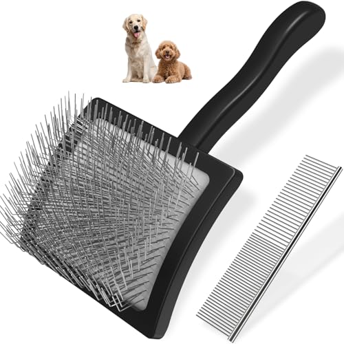 2PCS Slicker Brush for Dogs & Pet Comb Professional Dog Grooming Brush  Goldendoodles Poodles Labradoodles  with Extra Long Pins to Effectively Remove Tangles  Knots and Mats  Blue  Large 