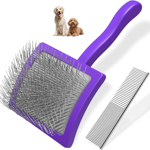 2PCS Slicker Brush for Dogs & Pet Comb Professional Dog Grooming Brush  Goldendoodles Poodles Labradoodles  with Extra Long Pins to Effectively Remove Tangles  Knots and Mats  Blue  Large 