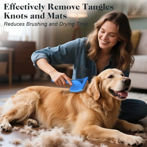2PCS Slicker Brush for Dogs & Pet Comb Professional Dog Grooming Brush  Goldendoodles Poodles Labradoodles  with Extra Long Pins to Effectively Remove Tangles  Knots and Mats  Blue  Large 