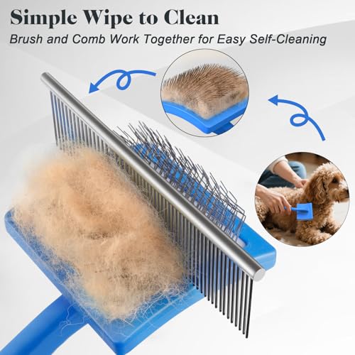 2PCS Slicker Brush for Dogs & Pet Comb Professional Dog Grooming Brush  Goldendoodles Poodles Labradoodles  with Extra Long Pins to Effectively Remove Tangles  Knots and Mats  Blue  Large 