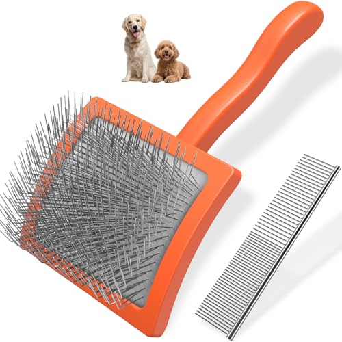 2PCS Slicker Brush for Dogs & Pet Comb Professional Dog Grooming Brush  Goldendoodles Poodles Labradoodles  with Extra Long Pins to Effectively Remove Tangles  Knots and Mats  Blue  Large 