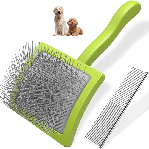 2PCS Slicker Brush for Dogs & Pet Comb Professional Dog Grooming Brush  Goldendoodles Poodles Labradoodles  with Extra Long Pins to Effectively Remove Tangles  Knots and Mats  Blue  Large 