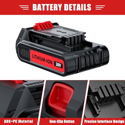 2Pack 4 0Ah 20V Battery Replacement for Black and Decker 20V Lithium Battery LBXR20 LBXR2020 LB2X4020 LBX20 LBXR2520 LB20 LBXR2040 Compatible with Black & Decker Cordless Power Tools