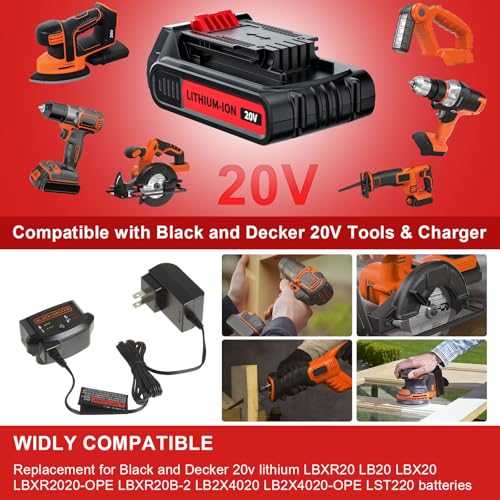 2Pack 4 0Ah 20V Battery Replacement for Black and Decker 20V Lithium Battery LBXR20 LBXR2020 LB2X4020 LBX20 LBXR2520 LB20 LBXR2040 Compatible with Black & Decker Cordless Power Tools