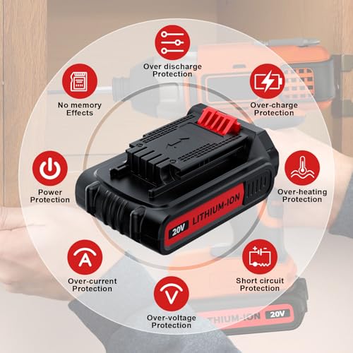 2Pack 4 0Ah 20V Battery Replacement for Black and Decker 20V Lithium Battery LBXR20 LBXR2020 LB2X4020 LBX20 LBXR2520 LB20 LBXR2040 Compatible with Black & Decker Cordless Power Tools