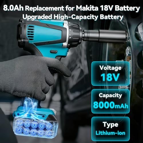 2Pack Upgraded 8 0Ah Replacement for Makita 18V Battery Compatible with Makita 18 Volt Lithium Battery BL1815 BL1860 BL1820 BL1830B BL1840B BL1815 Compatible with All Makita 18V LXT  Power Tools