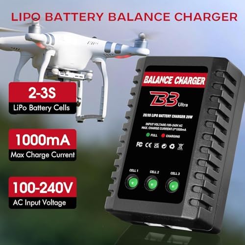 Cargador de batería LiPo 2S-3S, cargador de equilibrio RC AC 7.4-11.1V Versión de actualización Cargador compacto de coche RC para batería de enchufe XHR