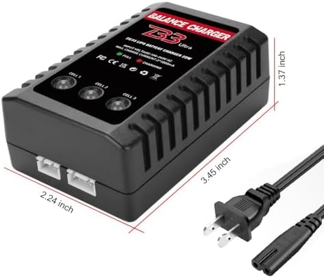 Cargador de batería LiPo 2S-3S, cargador de equilibrio RC AC 7.4-11.1V Versión de actualización Cargador compacto de coche RC para batería de enchufe XHR